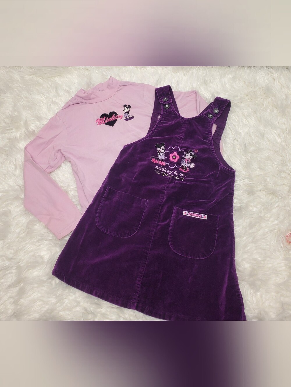 Rare vintage 90s y2k overall dress turtleneck disney mickey and co purple velour